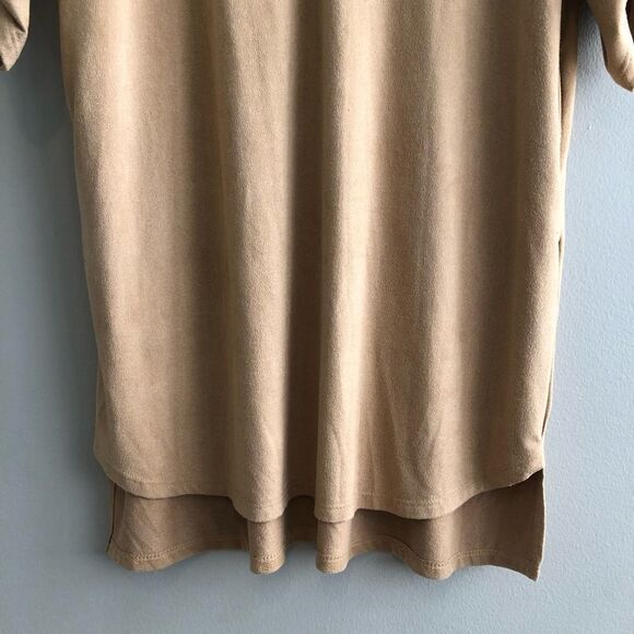 Cha Cha Vente Soft Suede Flowy Relaxed VNeck 3/4 Sleeve Mini Dress Tan - Picture 6 of 13